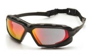 Safety Glasses-Pyramex Highlander Plus SBG5055DT  - Black Foam Lined Frame - Sky Red Mirror Anti-Fog Lens
